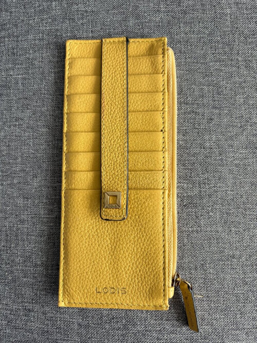 Lodis Julia Long Stacker Yellow Pebbled Leather Card Organizer Wallet ID Window